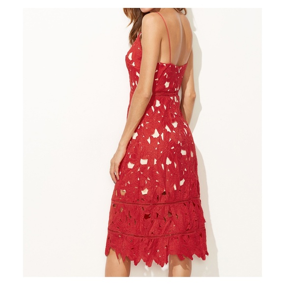 Red Crochet Lace Spaghetti Straps A-Line Dress - Picture 3 of 8